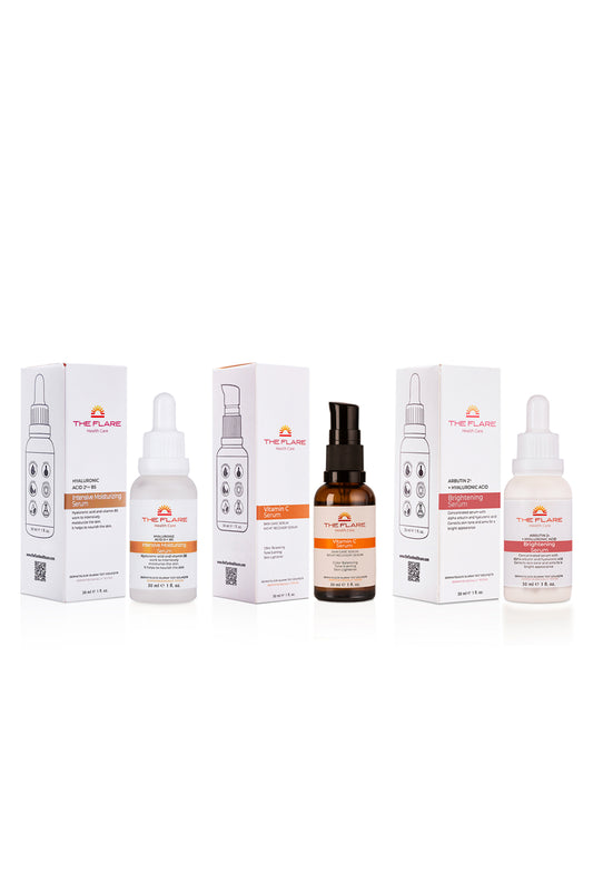 Cilt Tonu Eşitleyici Cilt Bakım Serumu (ARBUTİN %2 HYALURONİC ACİD) Ve %10 C Vitamini Serumu - The Flare Health Care