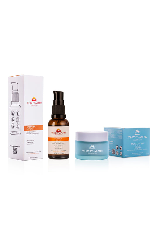 Cilt Tonu Eşitleyici Ve %10 C Vitamini Serum & Nemlendirici Yüz Cilt Bakım Kremi Eşitleyici - The Flare Health Care