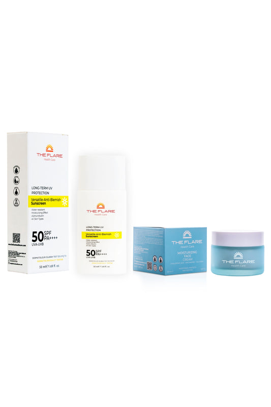 Yoğun Nemlendirici Yüz Ve Cilt Bakımı Kremi - Leke Karşıtı Güneş Kremi Seti   Tüm Cilt Tipleri 50 ml - The Flare Health Care