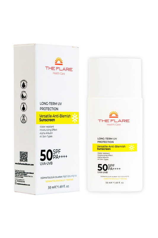 Yeni Nesil Filtreli - Leke Karşıtı Yüksek Korumalı 50 Spf+ Yüz Güneş Kremi  Tüm Ciltler İçin  50 ml - The Flare Health Care